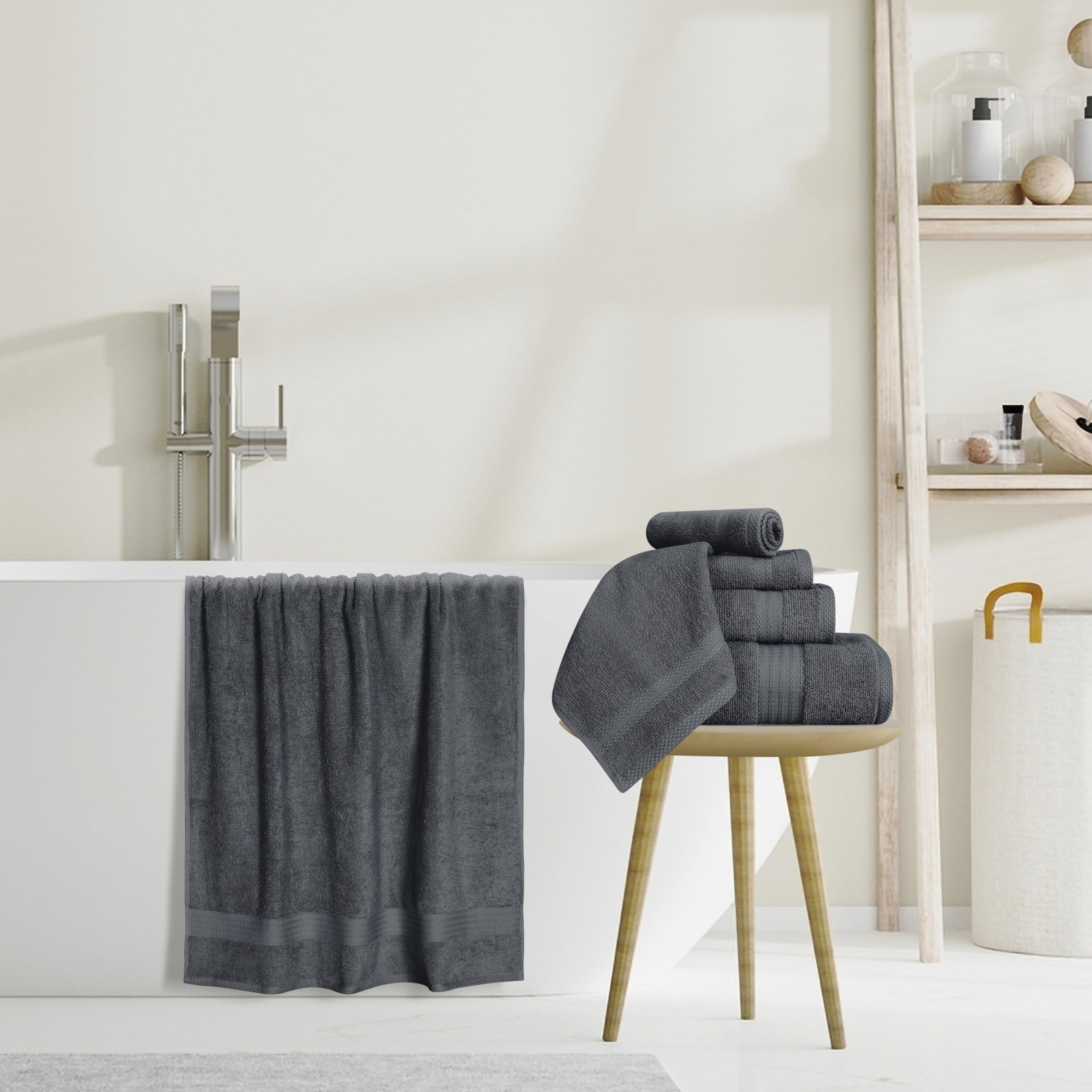 GLAMBURG towels styled in a modern bathroom conveying spa-like comfort at home