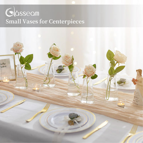 Glasseam clustered vases as a low table centerpiece creating visual continuity