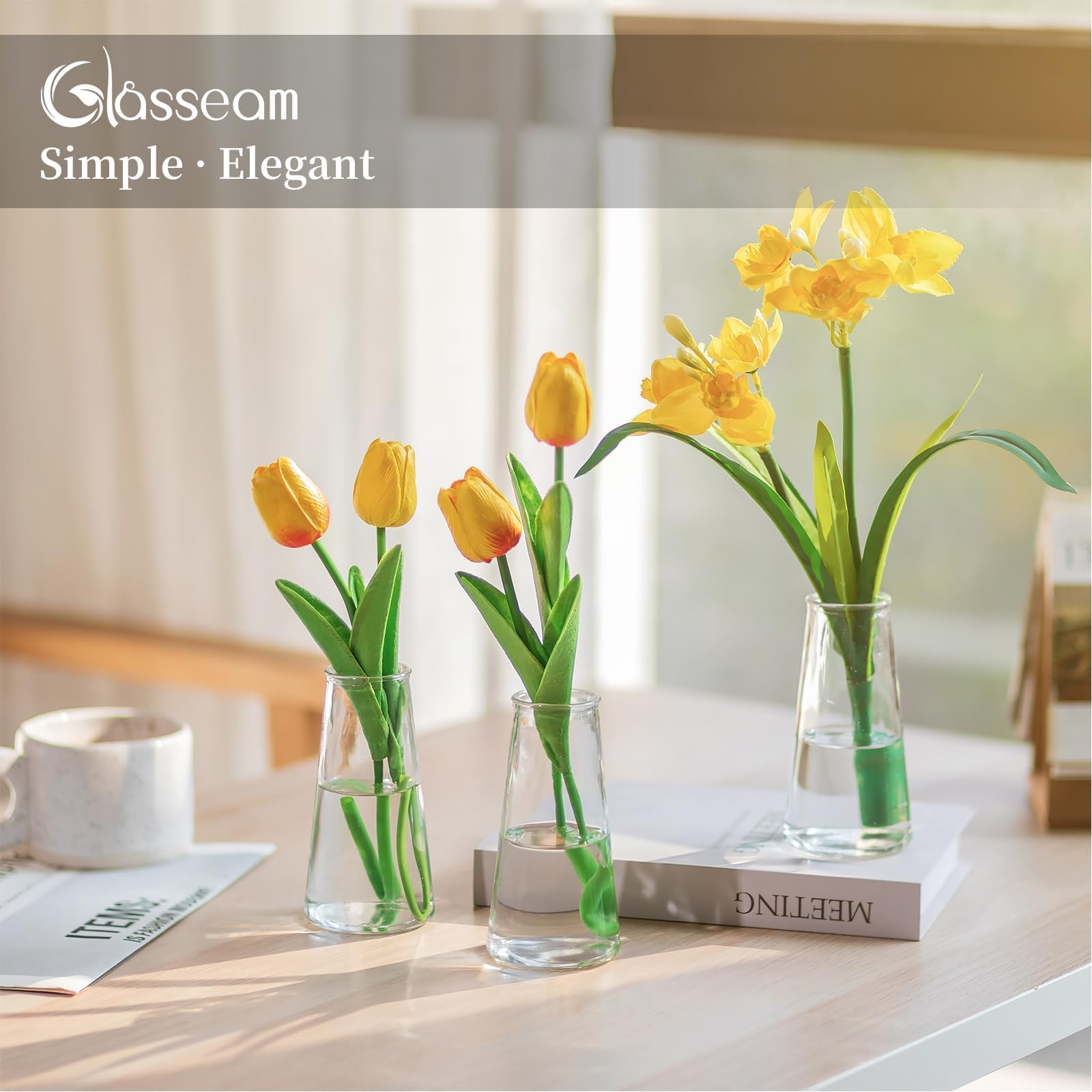 Glasseam single vase holding a rose showing elegant bloom display