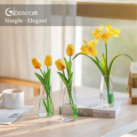 Glasseam single vase holding a rose showing elegant bloom display