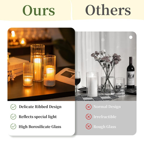 Glasseam size comparison on table showing graduated heights for layered decor benefit
