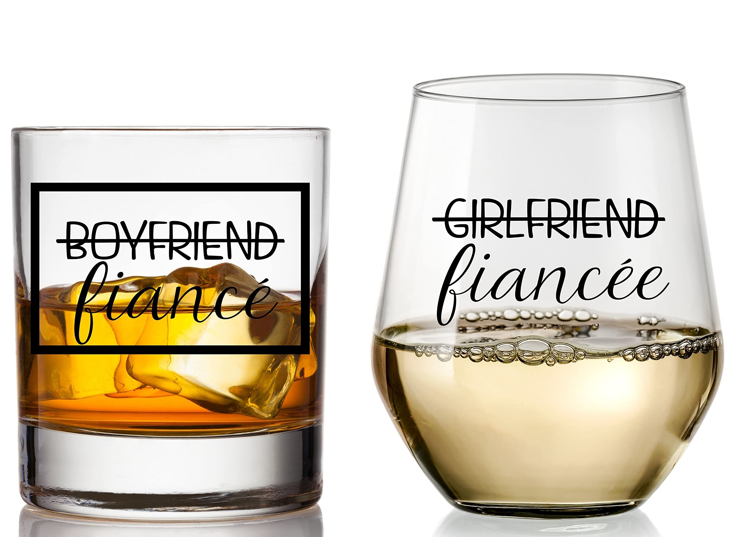 Glassicle front packaging of engagement glass set, gift-ready for couples