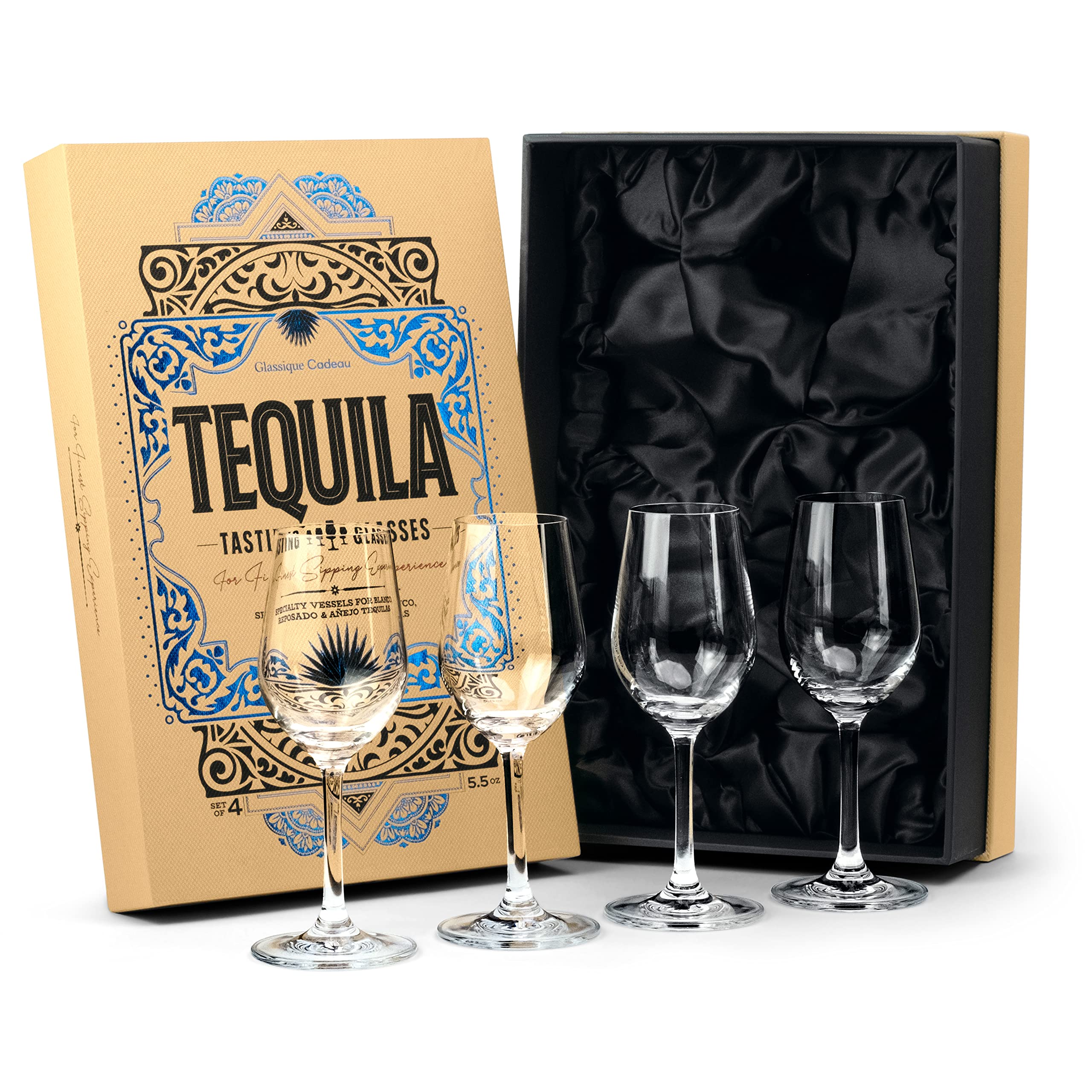 GLASSIQUE CADEAU front packaging of four tequila snifters for gifting