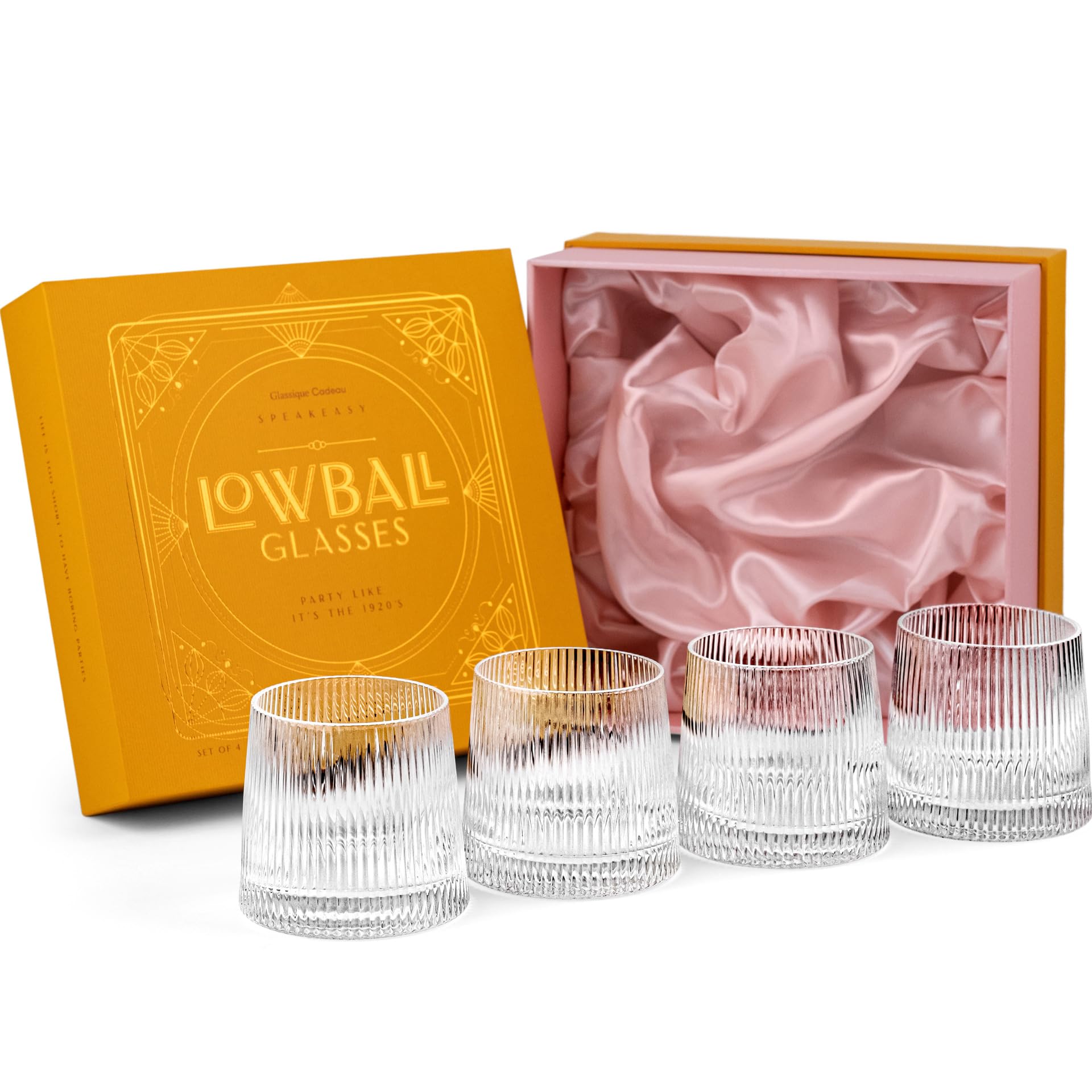 GLASSIQUE CADEAU front packaging showing elegant gift box and four glasses for gifting