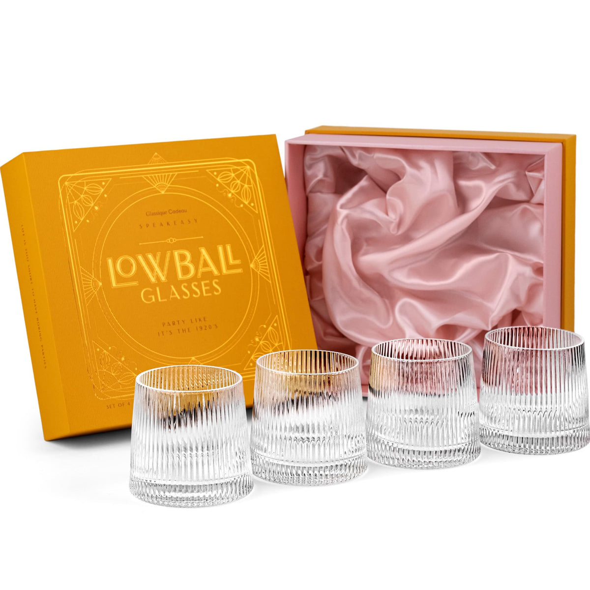 GLASSIQUE CADEAU front packaging showing elegant gift box and four glasses for gifting