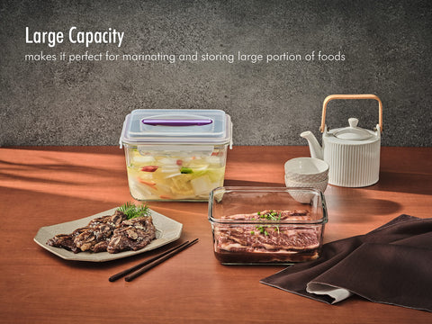 Glasslock container inside fridge demonstrating airtight freshness preservation