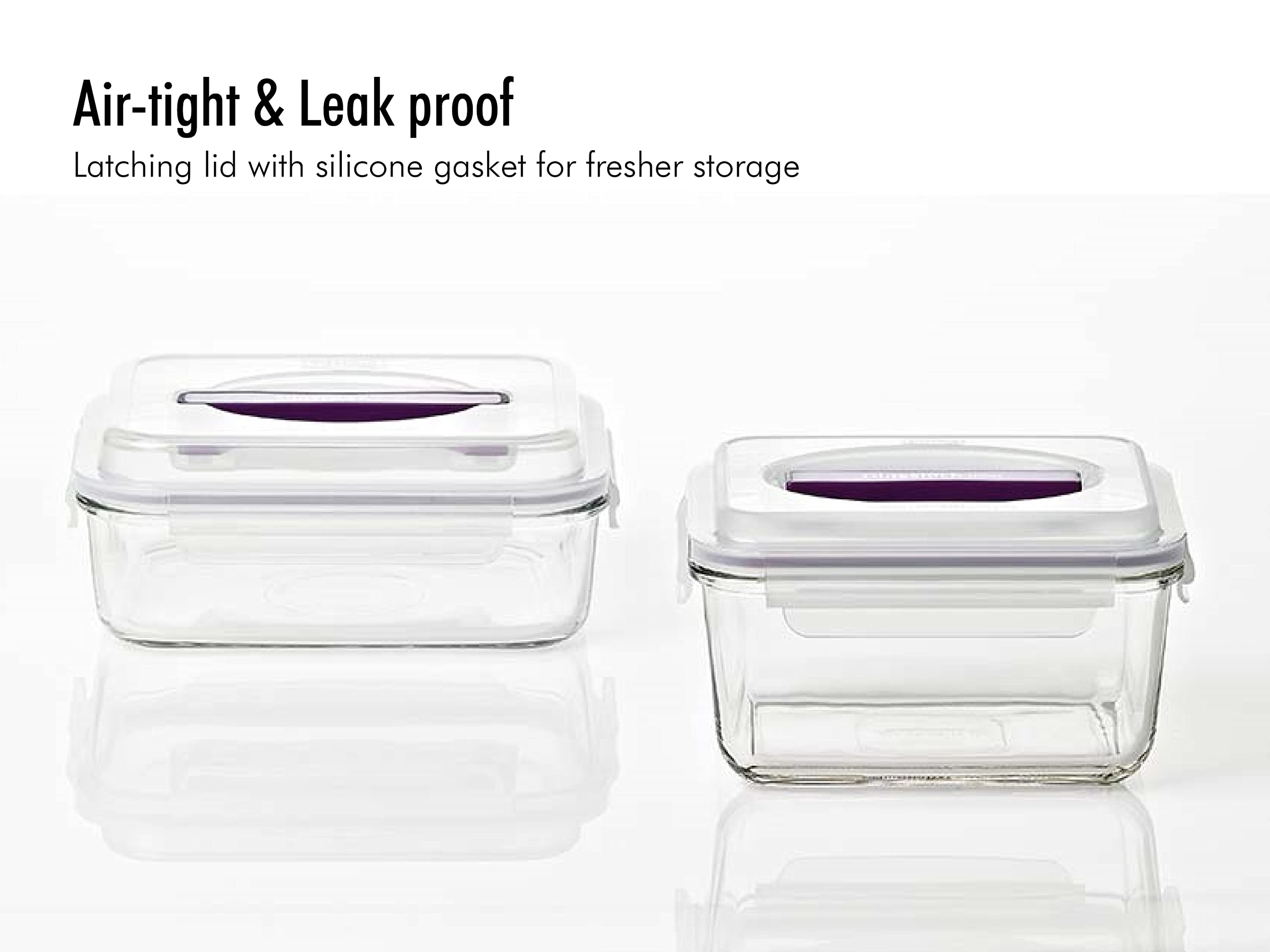 Glasslock two containers stacked to show size and space-saving design