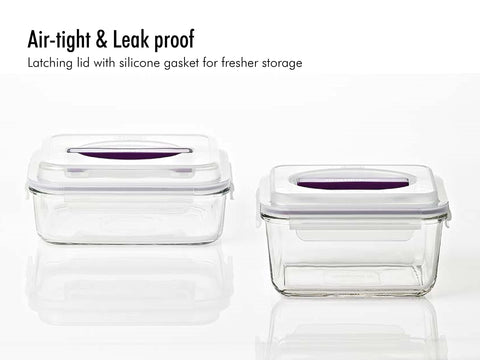 Glasslock two containers stacked to show size and space-saving design