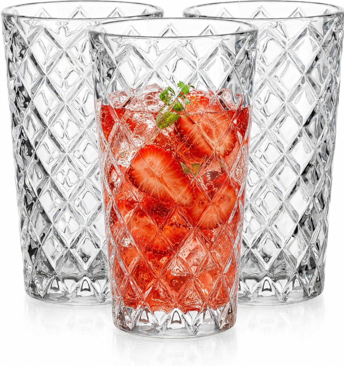 Glaver's front view of set of ten highball glasses, elegant table-ready look