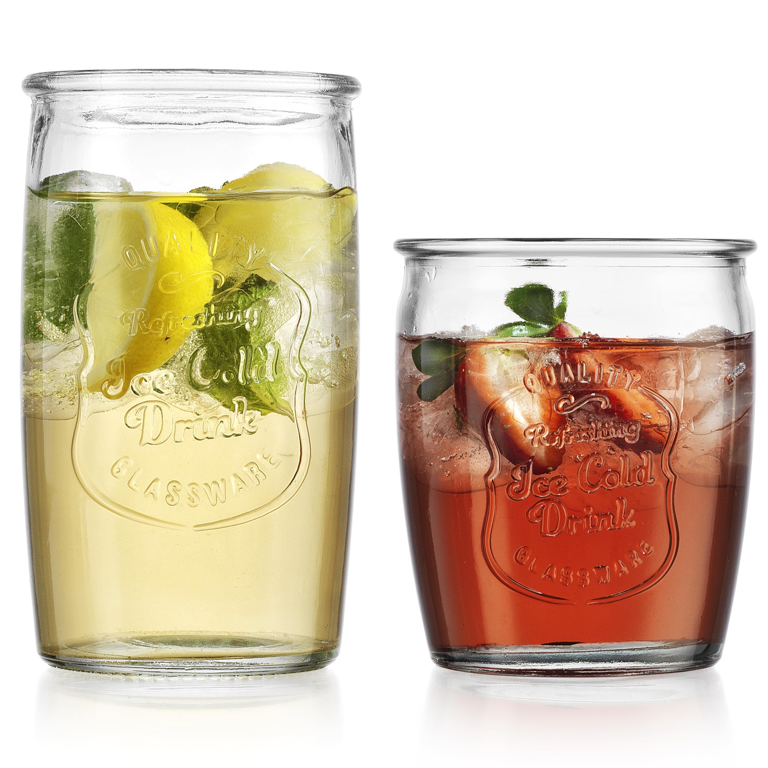 Glaver's full set of eight glasses on countertop showing elegant presentation benefit