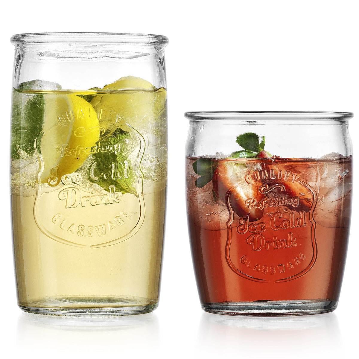 Glaver's full set of eight glasses on countertop showing elegant presentation benefit