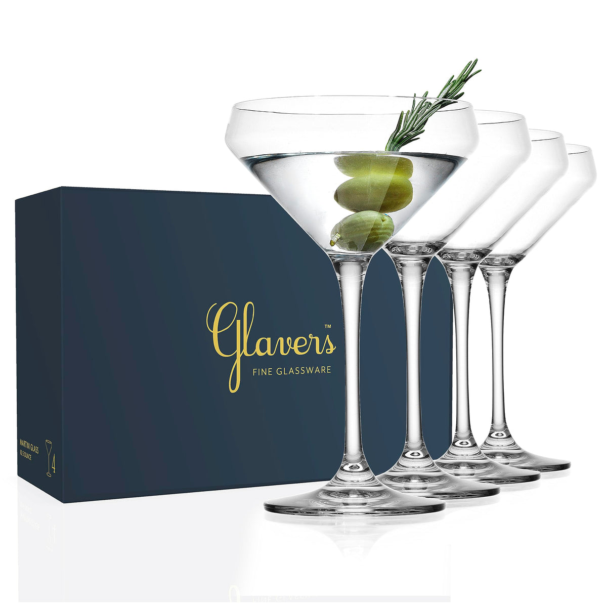 Glaver's martini glasses set front view showing elegant shape and serving appeal