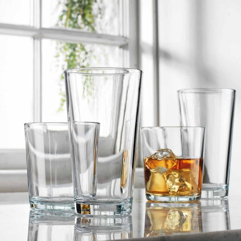 Glaver's tall and rocks glasses side by side demonstrating coordinated two-size serving options