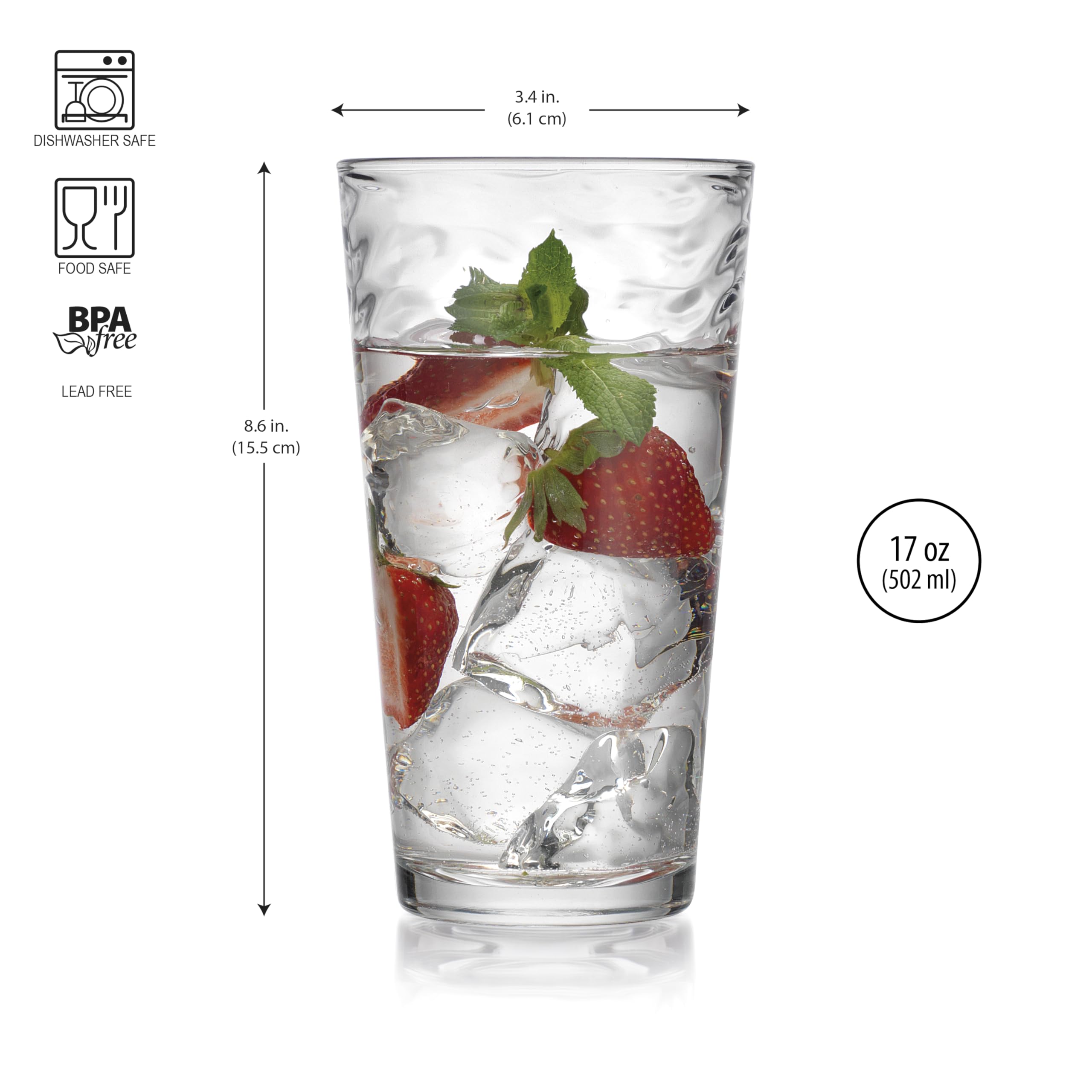Glaver's glasses beside bottle to show 17 oz capacity and accurate scale