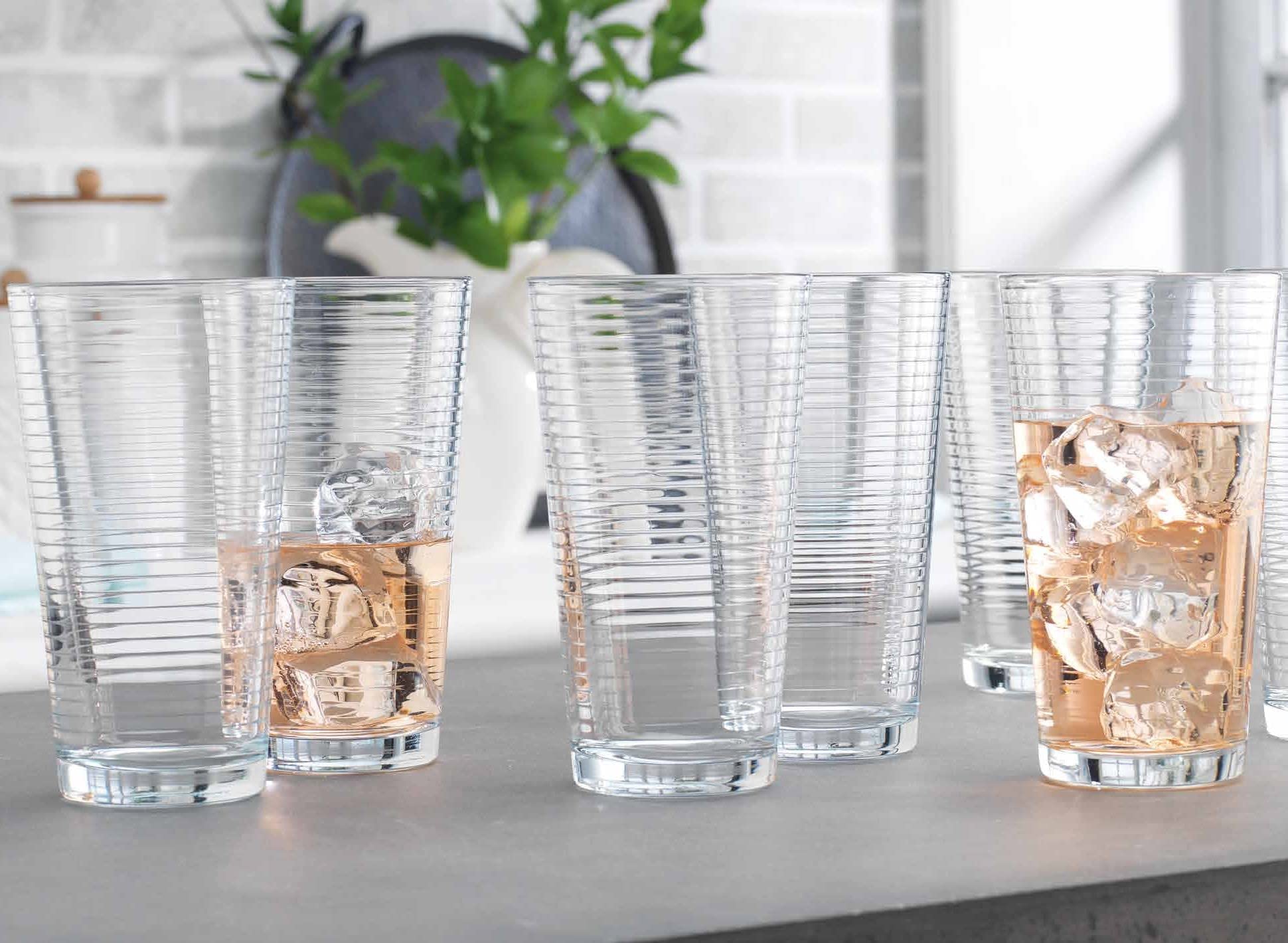 Glaver's stacked glasses on a shelf highlighting space-saving storage