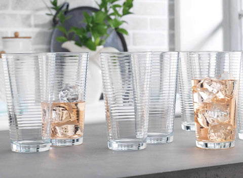 Glaver's stacked glasses on a shelf highlighting space-saving storage