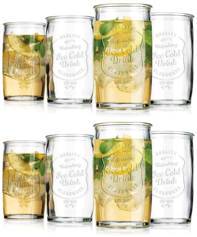 Glaver's table setting with tumblers at a dinner party, emphasizes cohesive look for entertaining