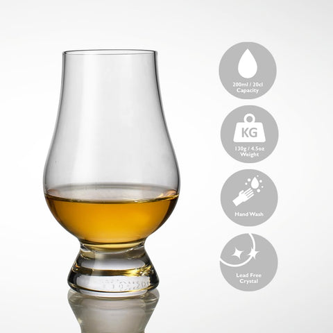 GLENCAIRN glass with whiskey poured showcasing color and aroma concentration benefit