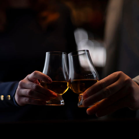 GLENCAIRN set displayed on wood bar suggesting elegant entertaining benefit