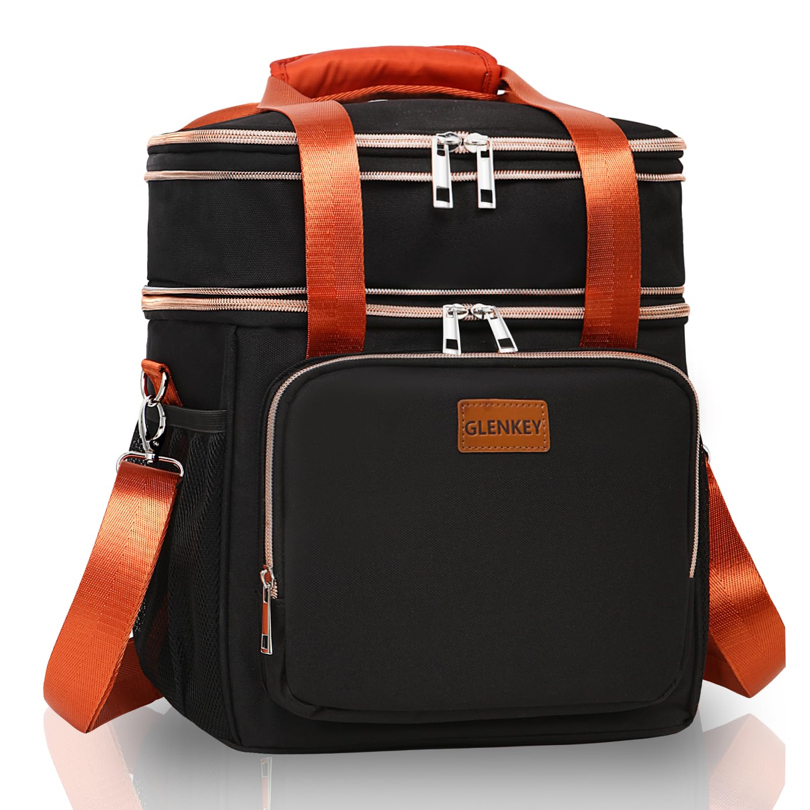 GLENKEY front view showing compact insulated cooler and quick access pocket for organized storage