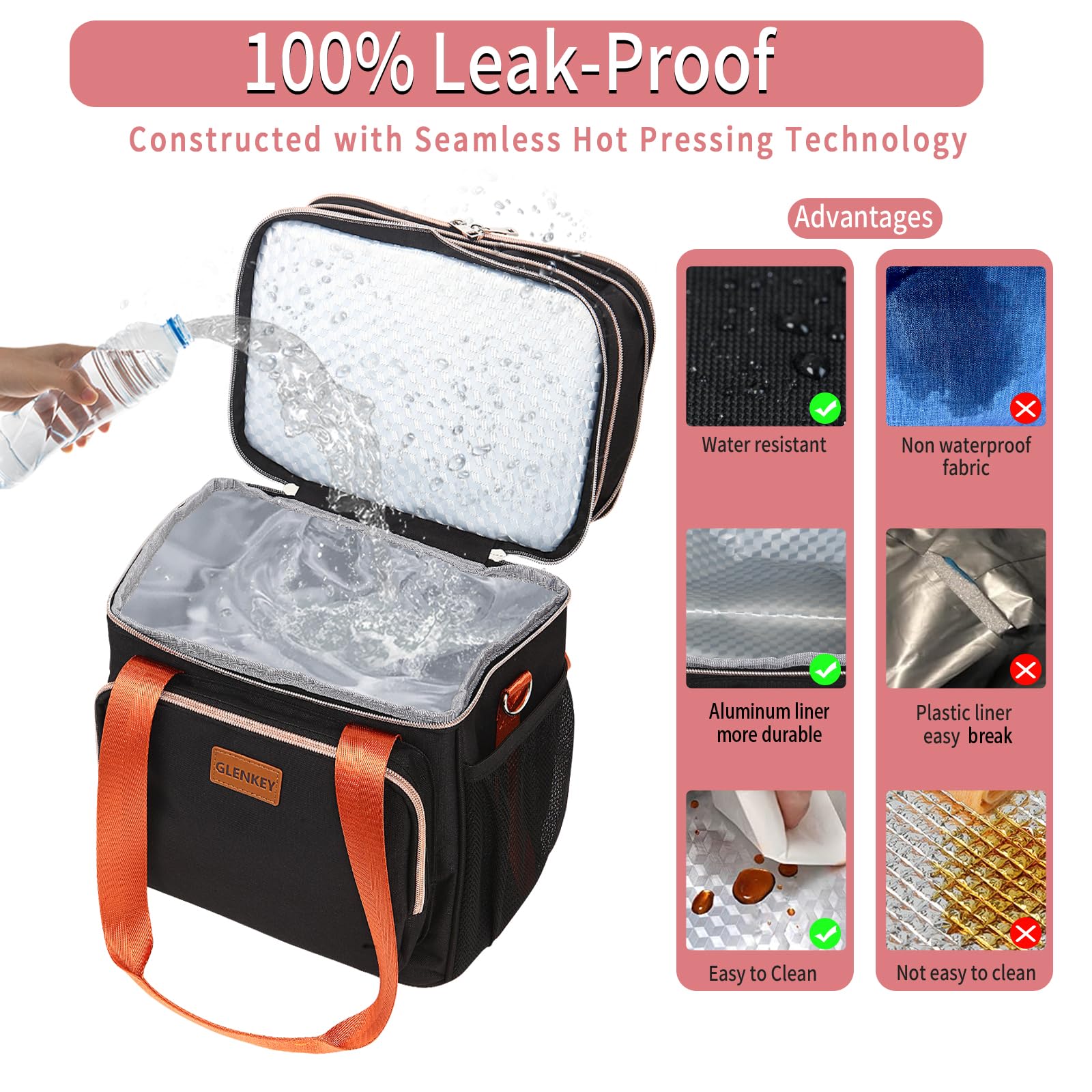 GLENKEY elastic side pocket holding bottle illustrating secure accessory storage on the go