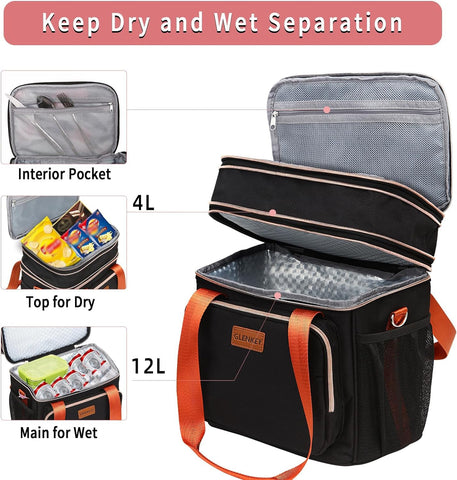 GLENKEY top compartment close-up demonstrating expandable zipper and extra storage capacity