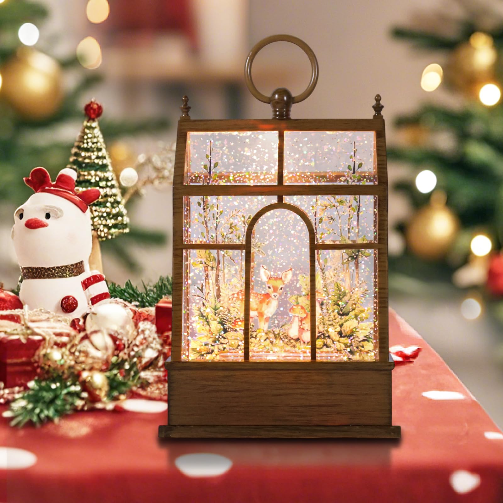 GlexpFesti on mantel showing compact size and festive ambiance