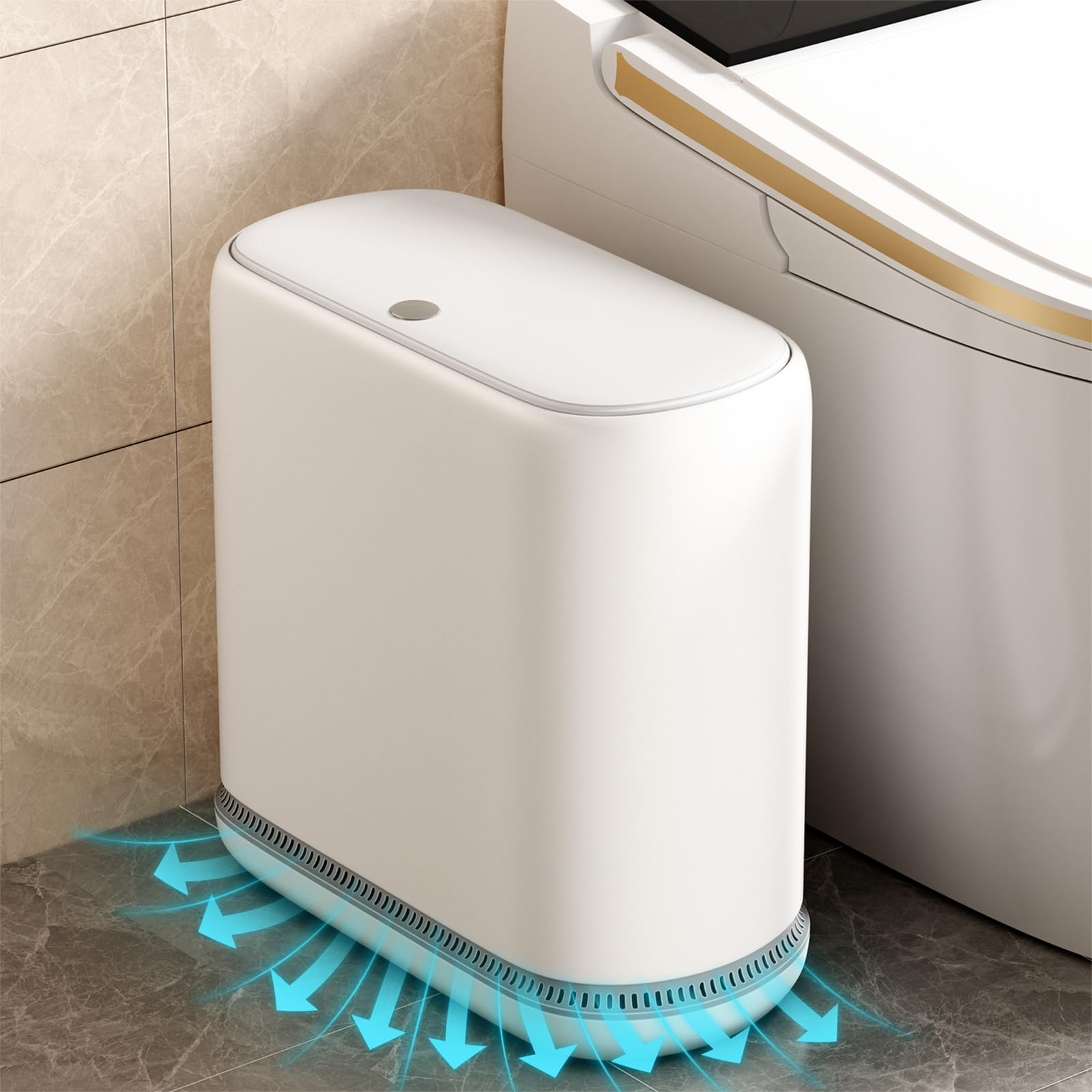 Gleynest front view of slim white trash can showing compact shape and neat appearance