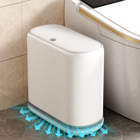 Gleynest front view of slim white trash can showing compact shape and neat appearance