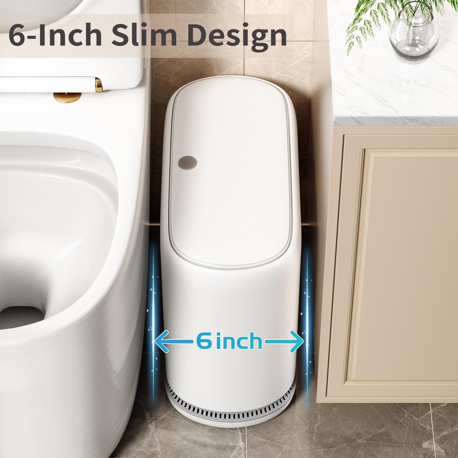 Gleynest placed in a styled bathroom to show discreet look and odor control benefit