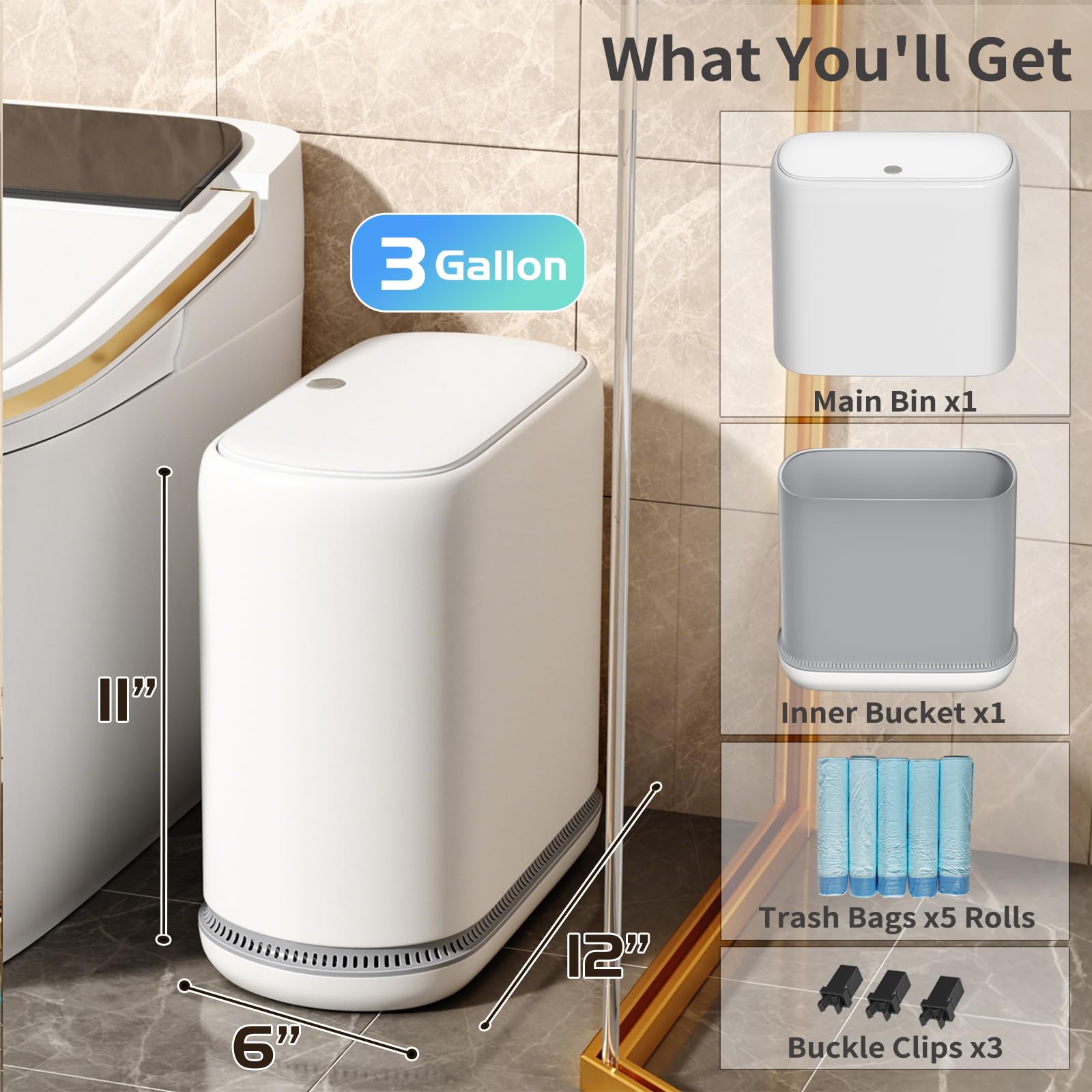Gleynest side profile tucked between toilet and wall to demonstrate space-saving fit