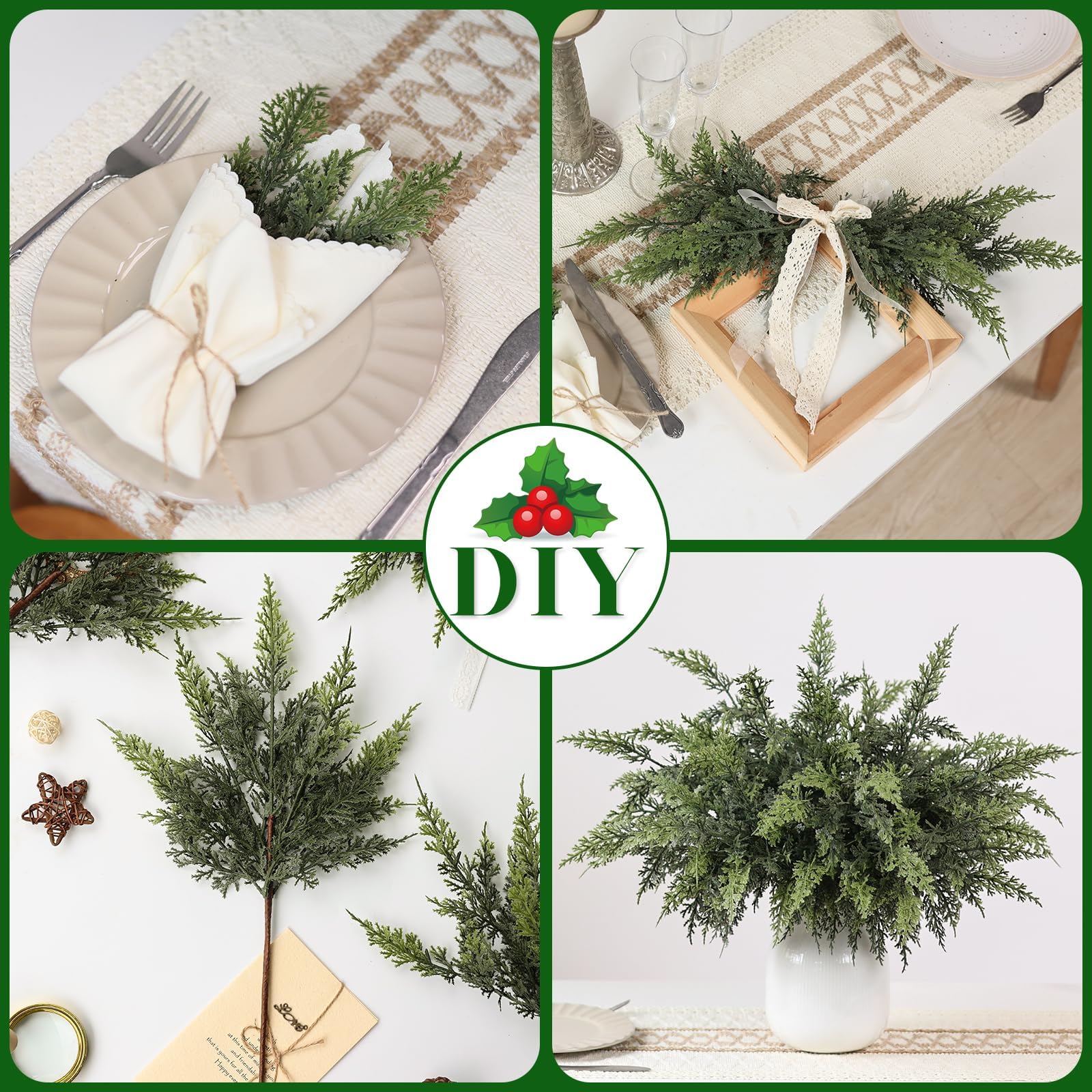 GLIDLION cedar branch in vase on dining table, adds evergreen ambiance