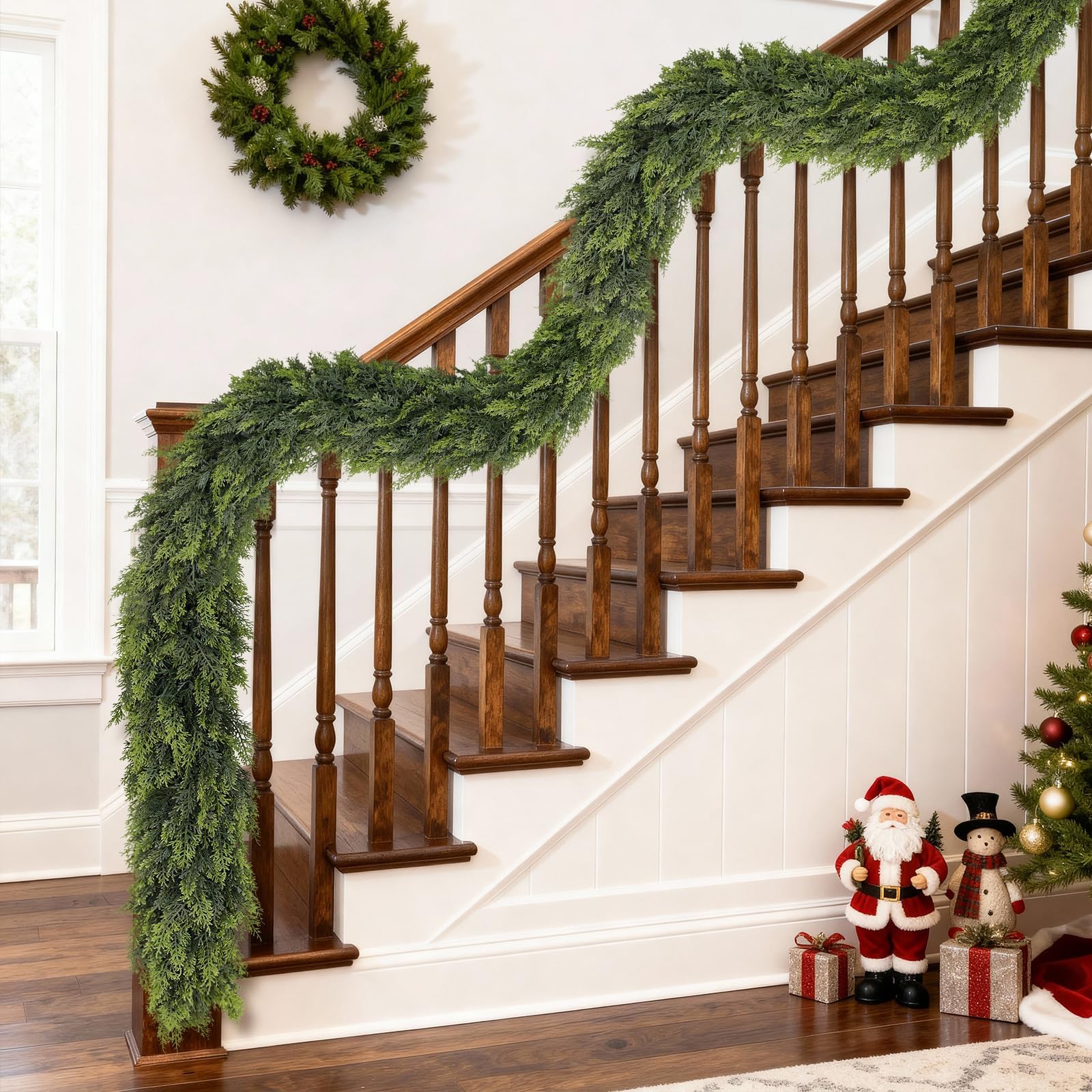GLIDLION cedar garland lit with string lights for warm glow