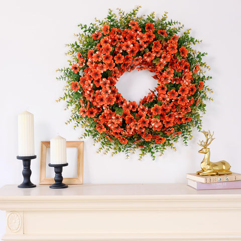 GLIDLION wreath hanging on a front door showing curb appeal and no-maintenance benefit