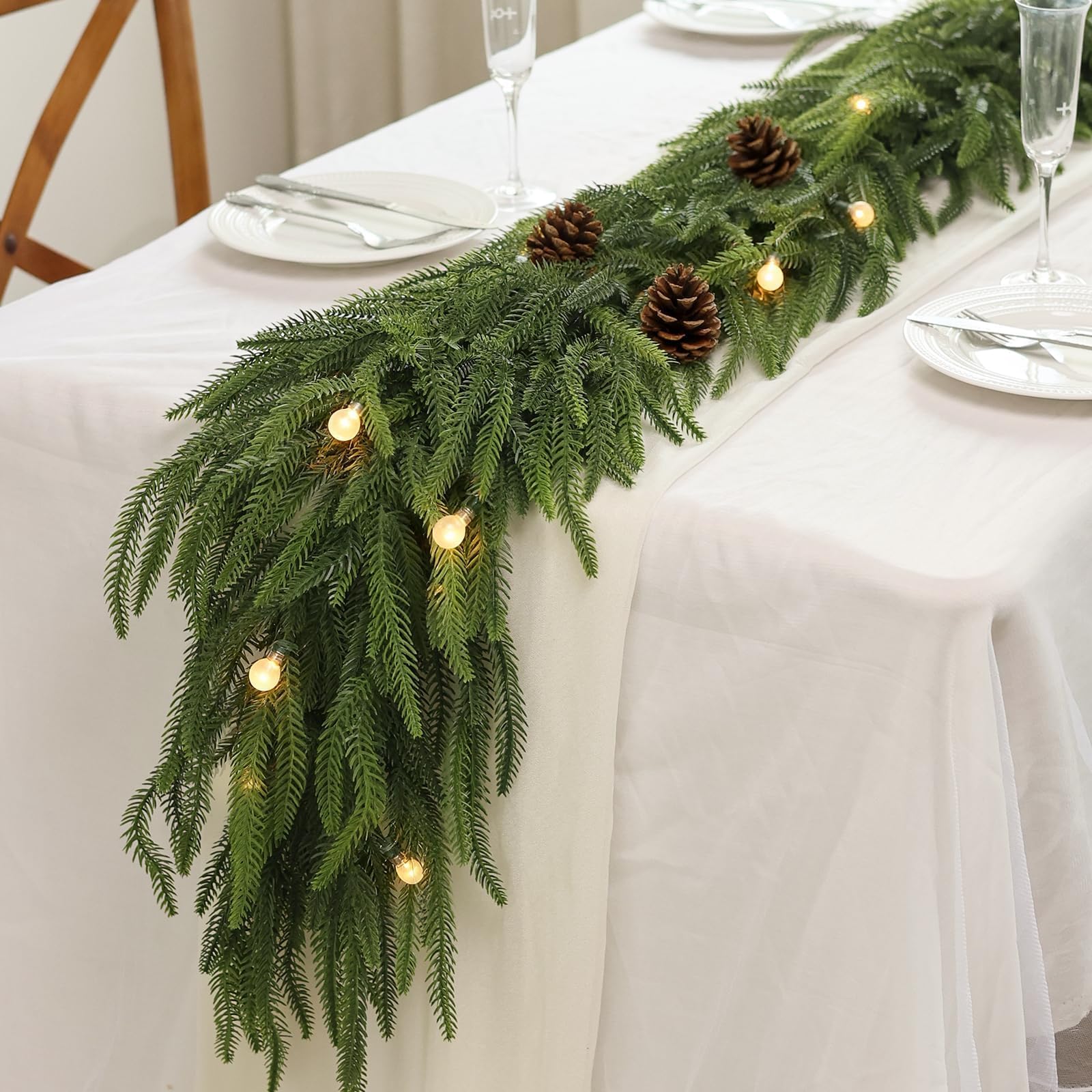 GLIDLION garland draped across mantel adding festive curb appeal and warmth