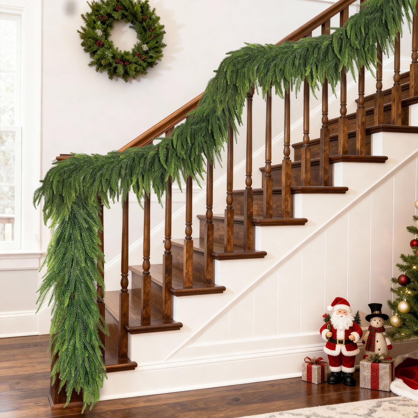 GLIDLION garland secured on porch rail demonstrating outdoor weather resistance