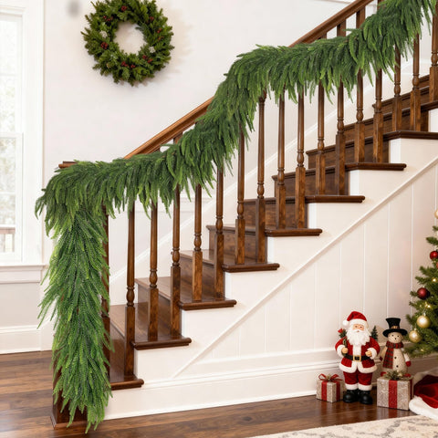 GLIDLION garland secured on porch rail demonstrating outdoor weather resistance