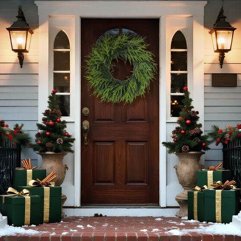 GLIDLION wreath next to door illustrating true 24 inch scale