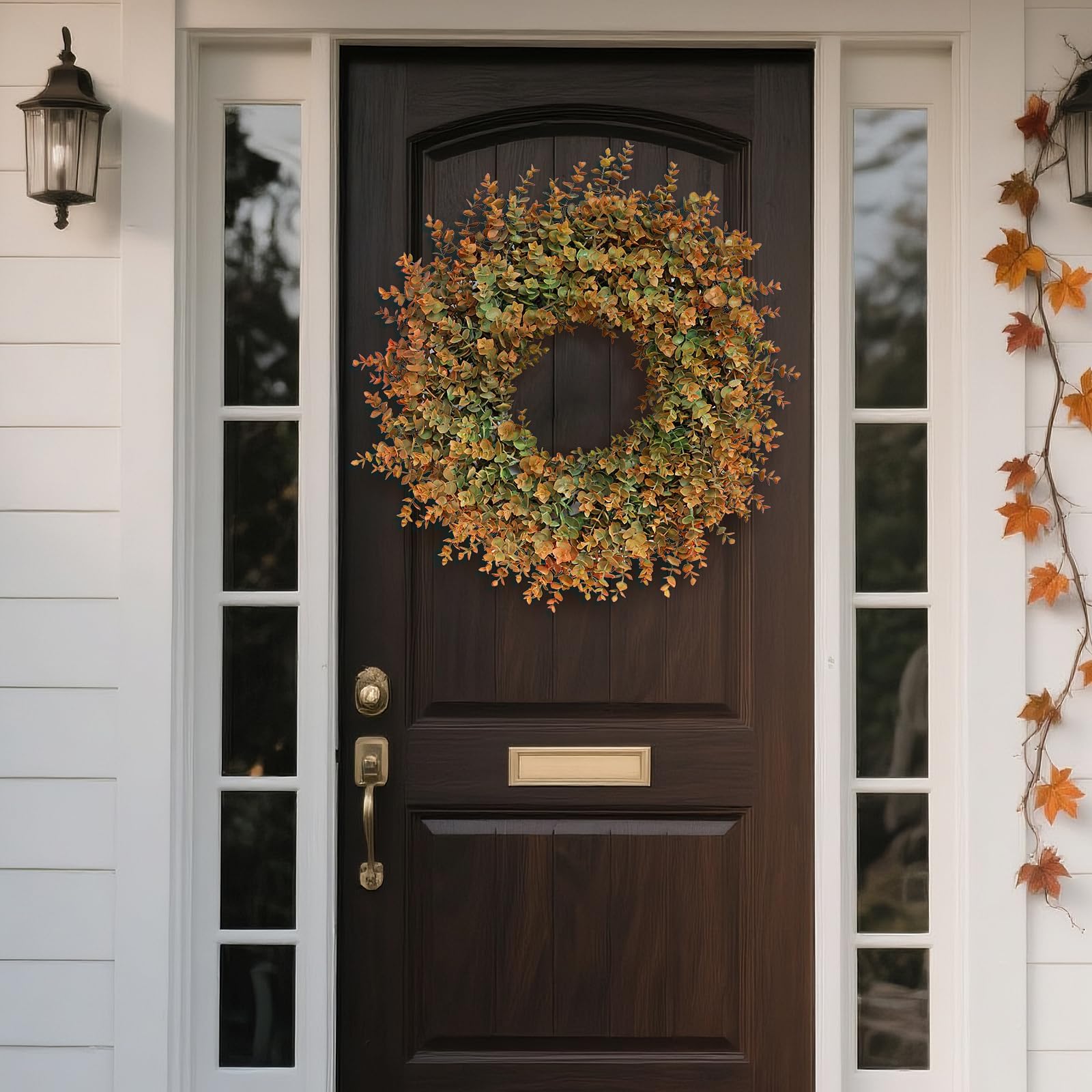 GLIDLION wreath next to a standard door to show true scale