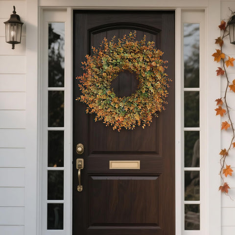GLIDLION wreath next to a standard door to show true scale