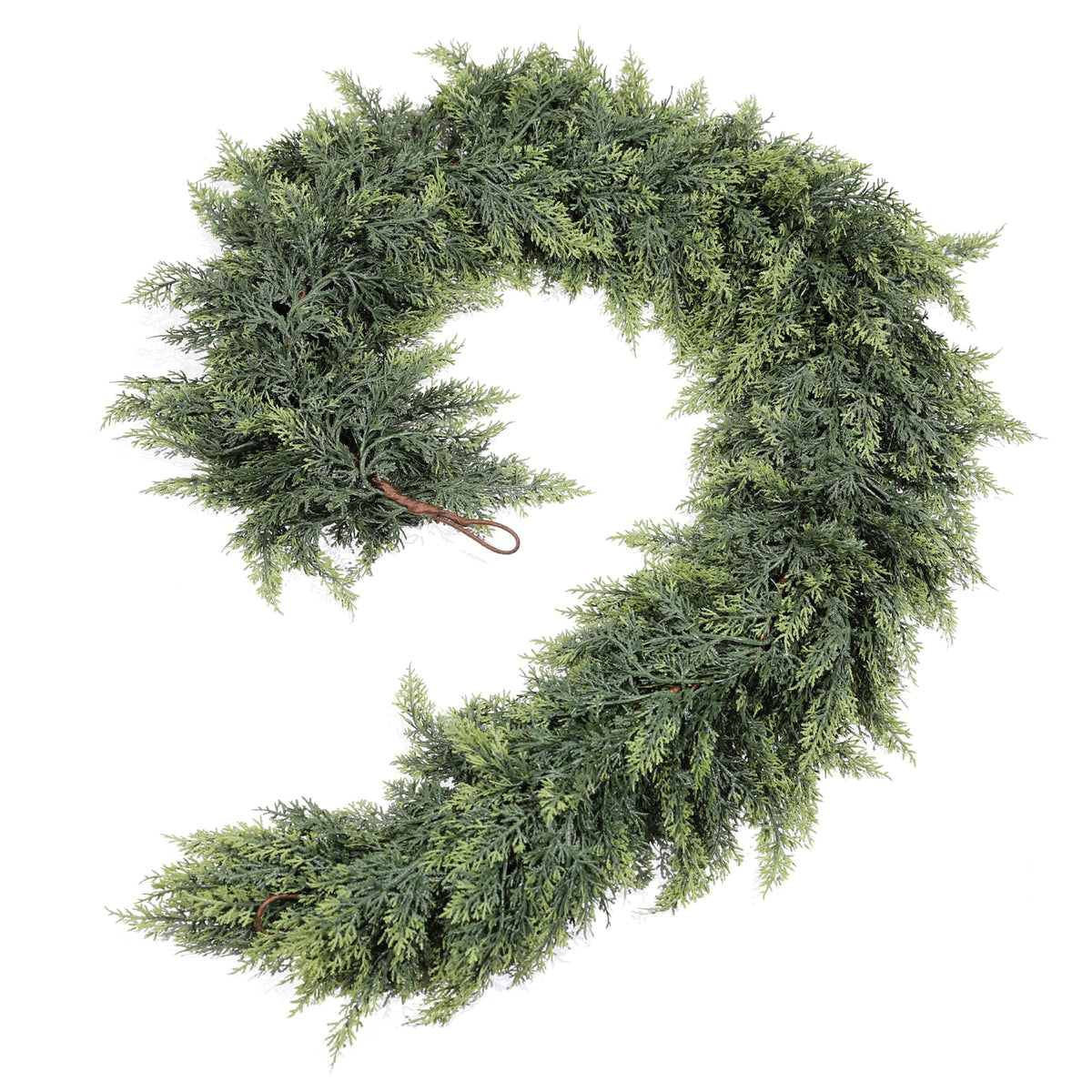 GlimLit cedar garland full-length on white background showing lush coverage