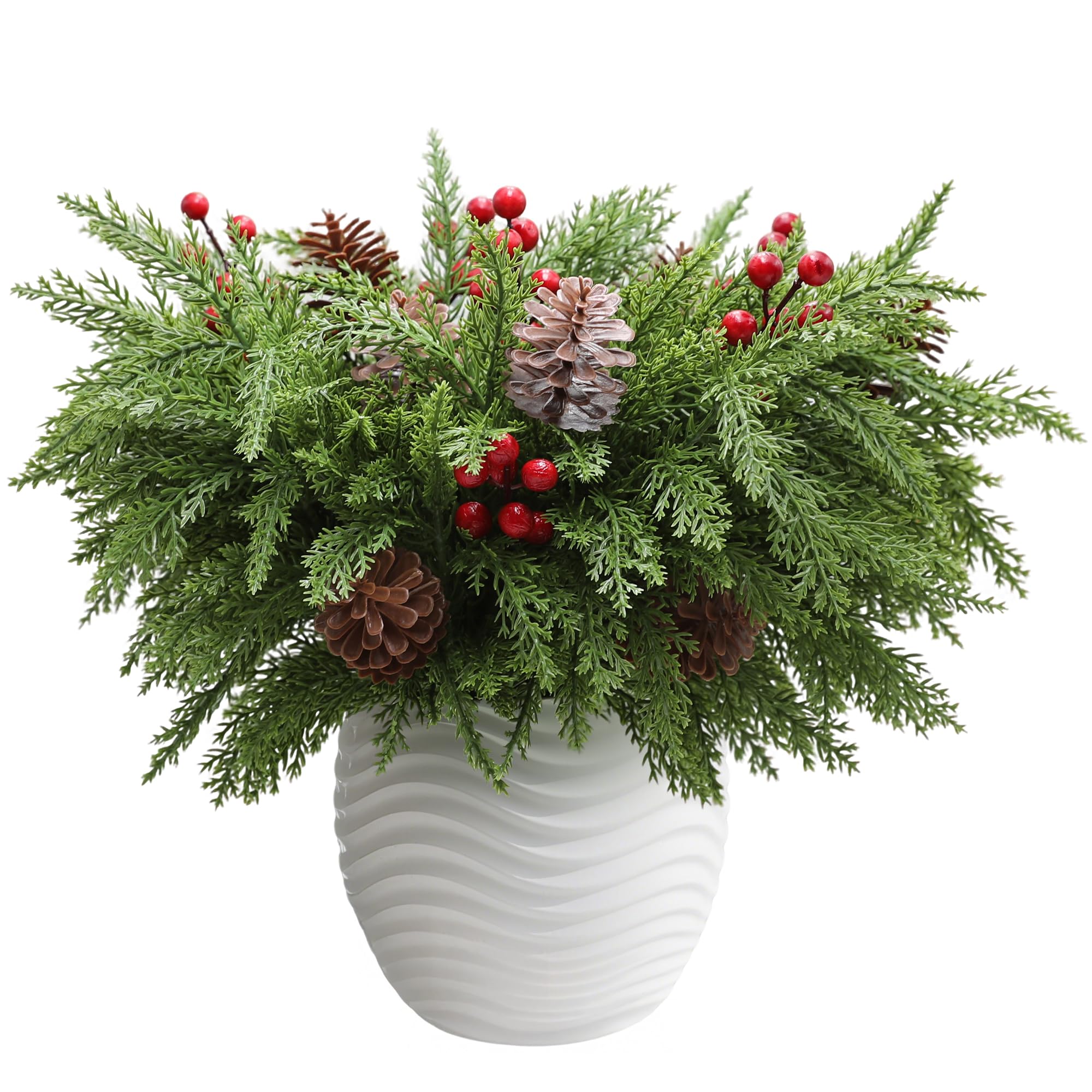 glimlit front packaging showing 24pcs Norfolk pine stems and holiday mix benefit styling convenience