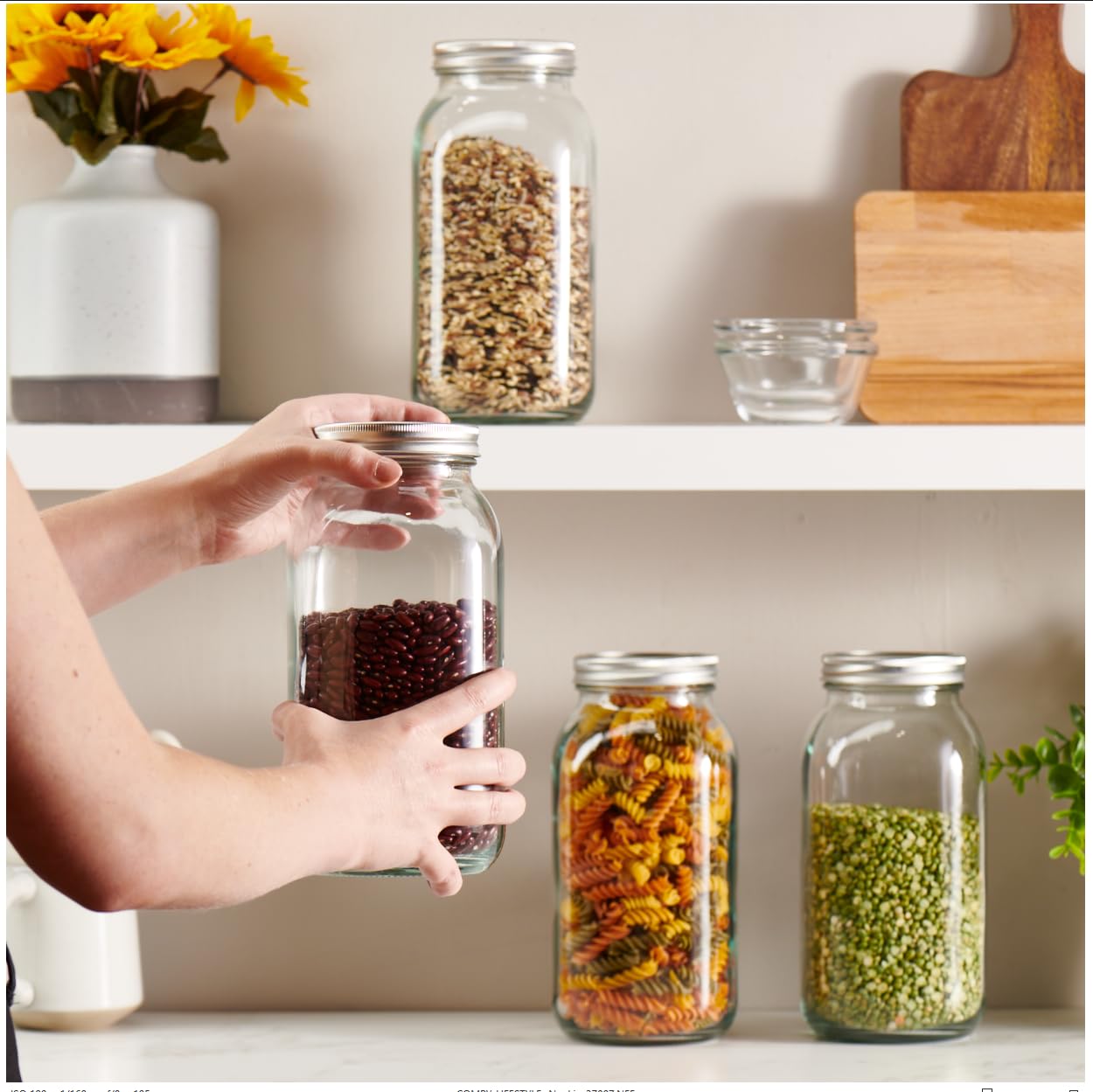 GLING jar next to common items for size comparison aiding portion planning