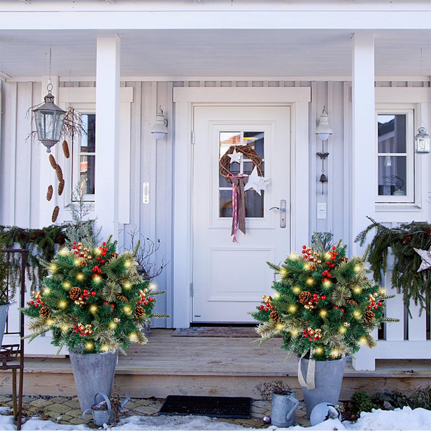 Glintoper detail of red and golden berries with pine cones adding seasonal color accents