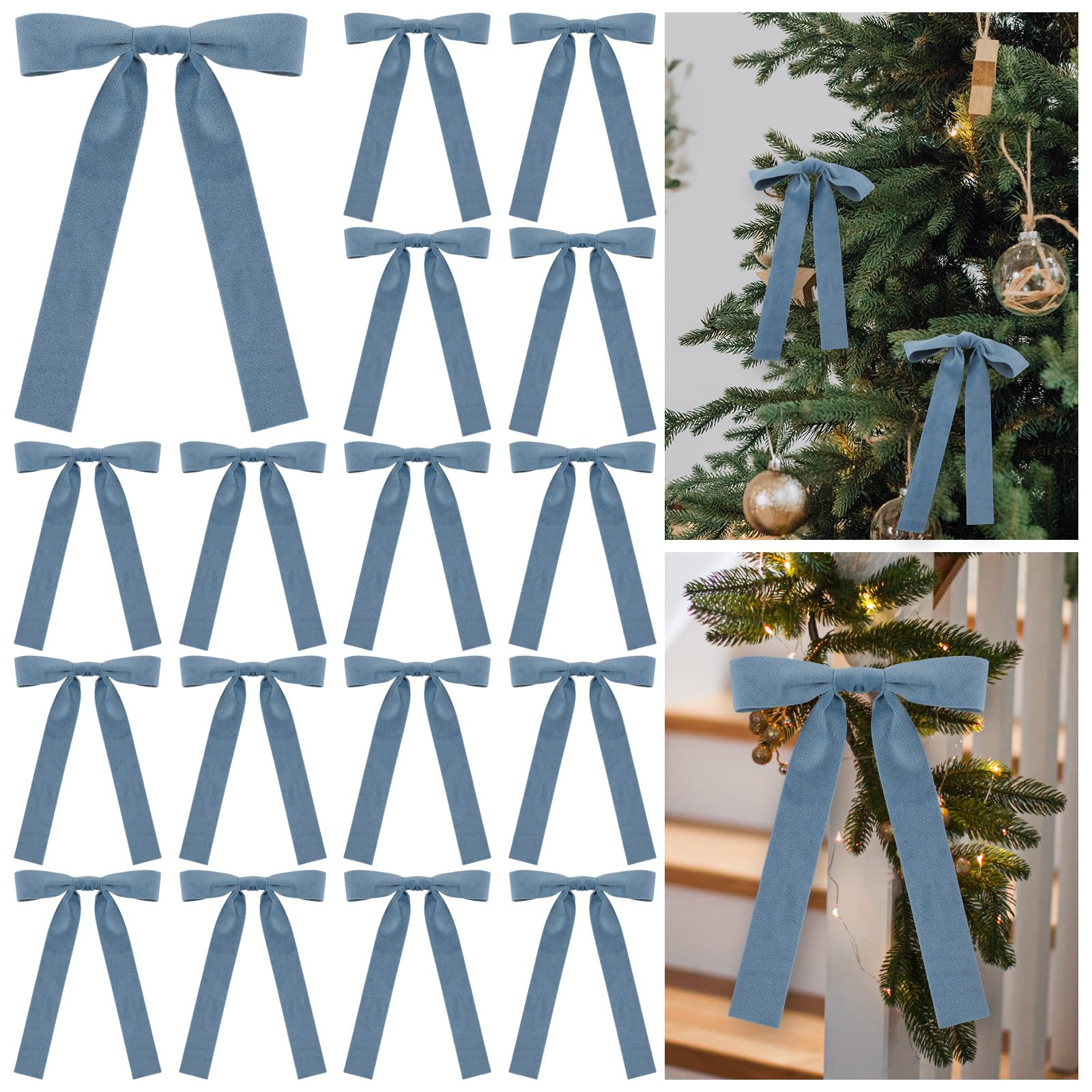 Glitinsel front packaging showing 24 dusty blue velvet bows, ready to decorate