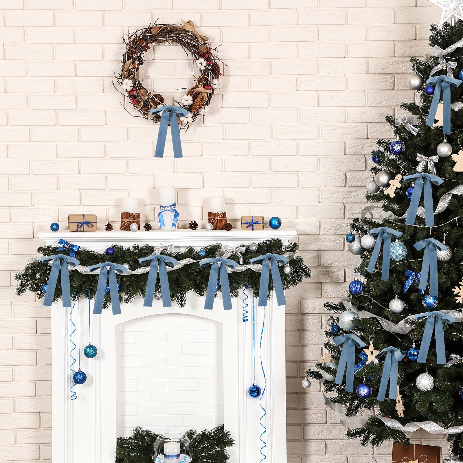 Glitinsel bow decorating a holiday wreath, creating vintage festive warmth