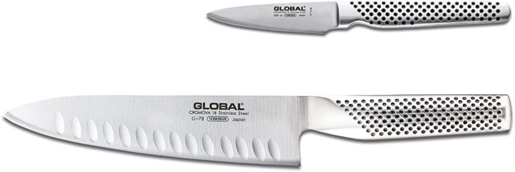 Global 2 Piece Cook's Set front view showing chef and paring knives for precise prep