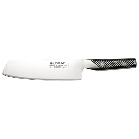 Global 7-inch vegetable knife front view showing full blade and handle for precise prep