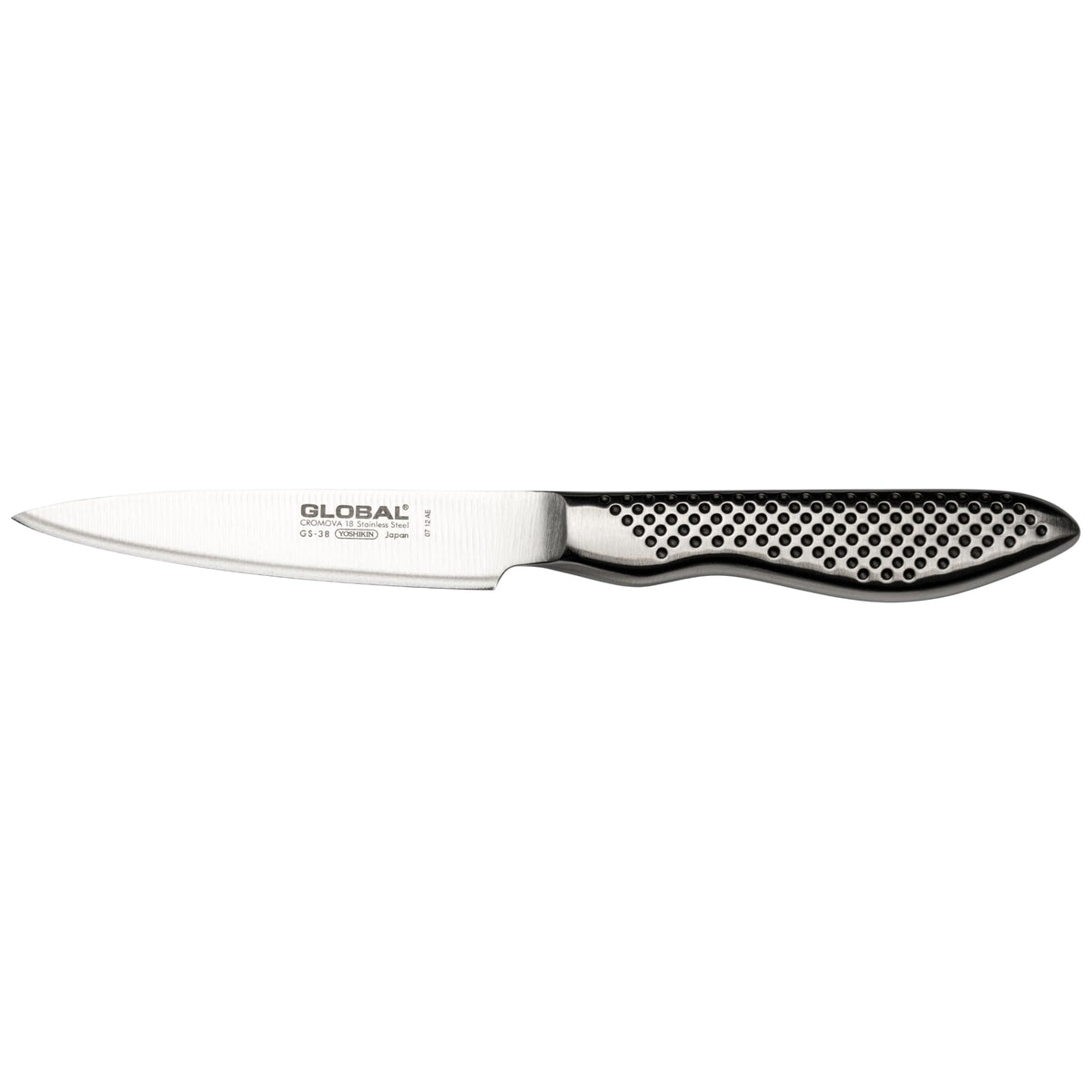 Global GS38 front profile showing balanced paring knife for precise control