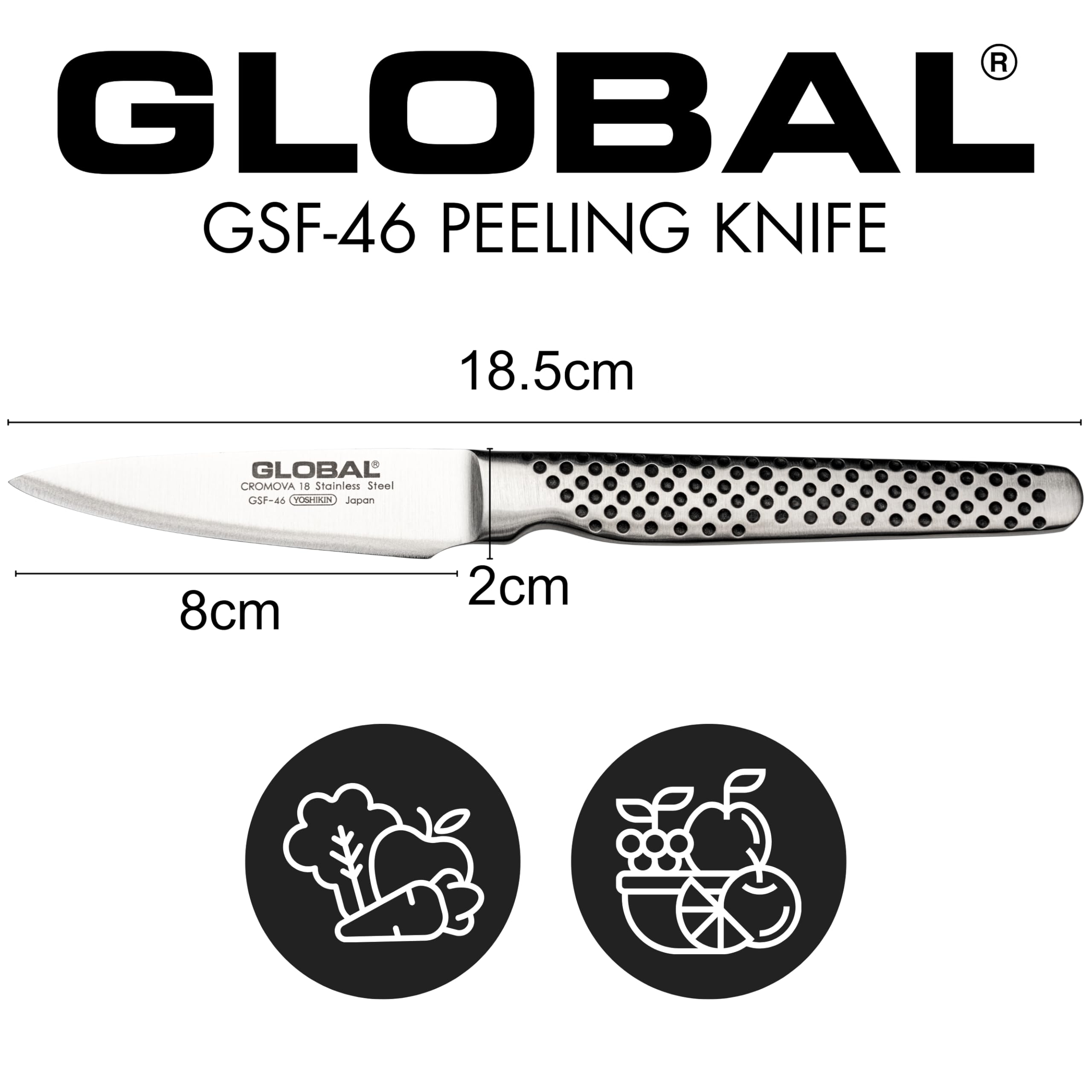 Global GSF-46 handle detail with dimples for secure, comfortable grip